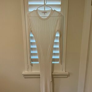 Frame Crew Neck Long Sheath Dress - Knit Ribbed, White, Size M